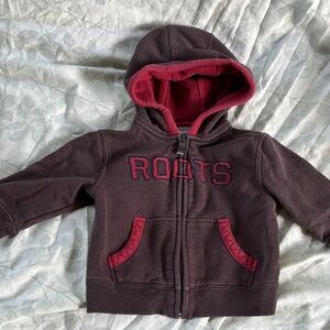 12-18M Roots Kids Hoodie - Chocolate and Crimson
